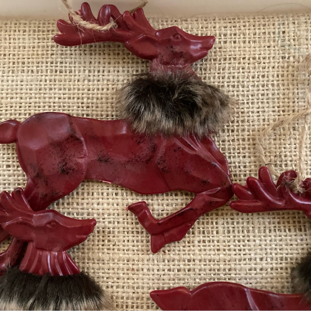 Four Red Reindeer Ornaments with Faux Fur - Picture 3 of 4
